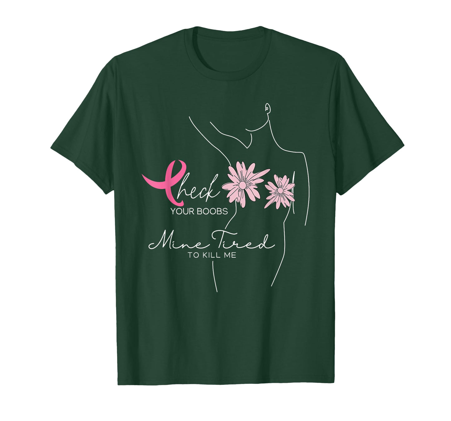 Check Your Boobs Mine Tried To Kill Me Halloween Pink Ribbon T-Shirt