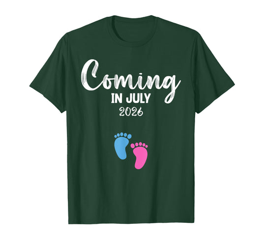 Coming in July 2026 Baby Boy Girl Reveal Twin Family Mom T-Shirt