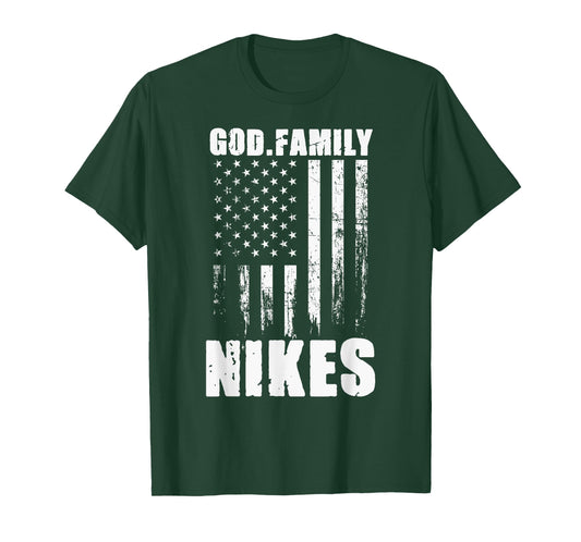Notre Dame Nikes God. Family. Vintage USA Flag T-Shirt