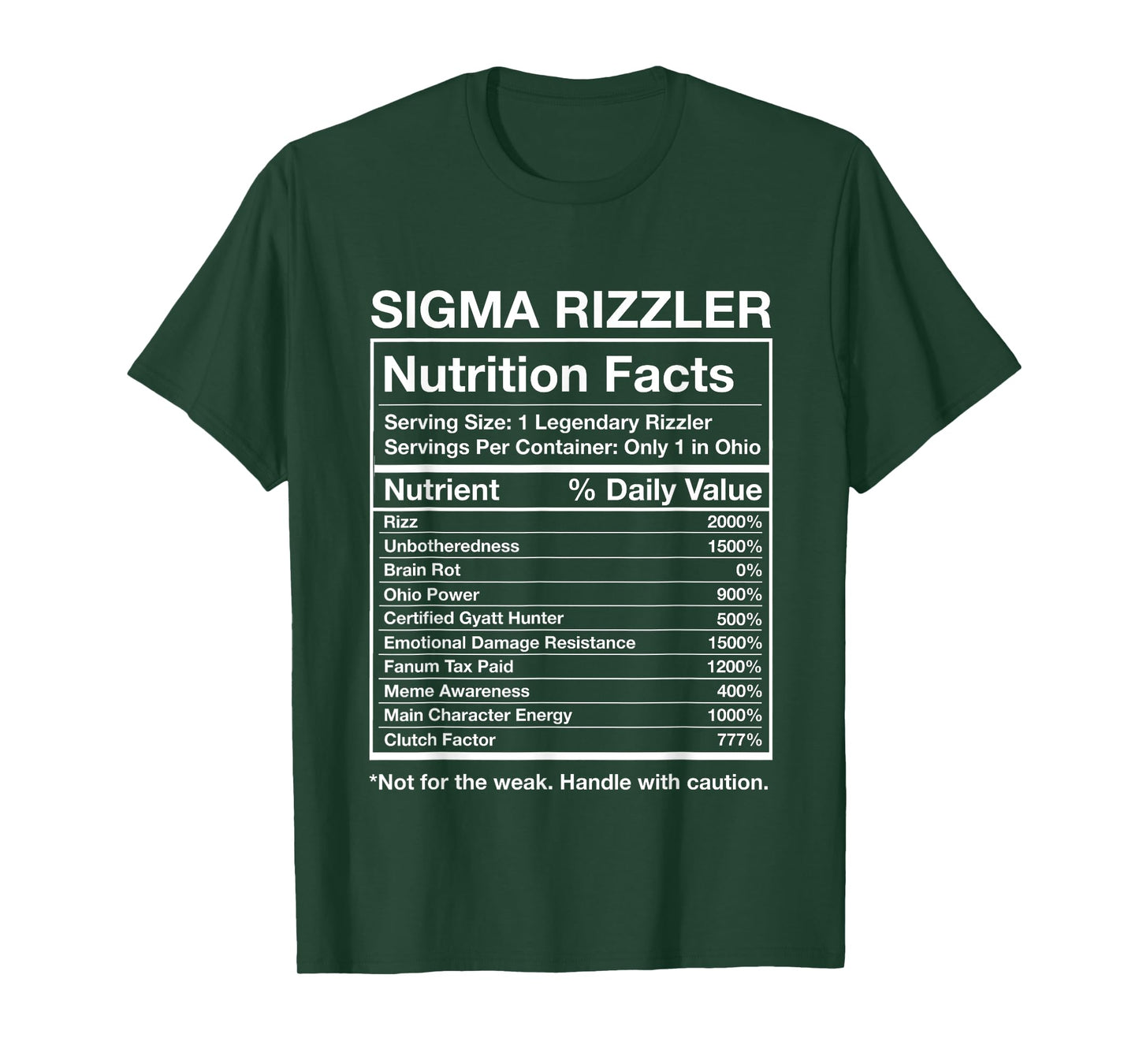 Sigma Rizzler Nutrition Facts- Funny Rizz Brainrot Meme T-Shirt