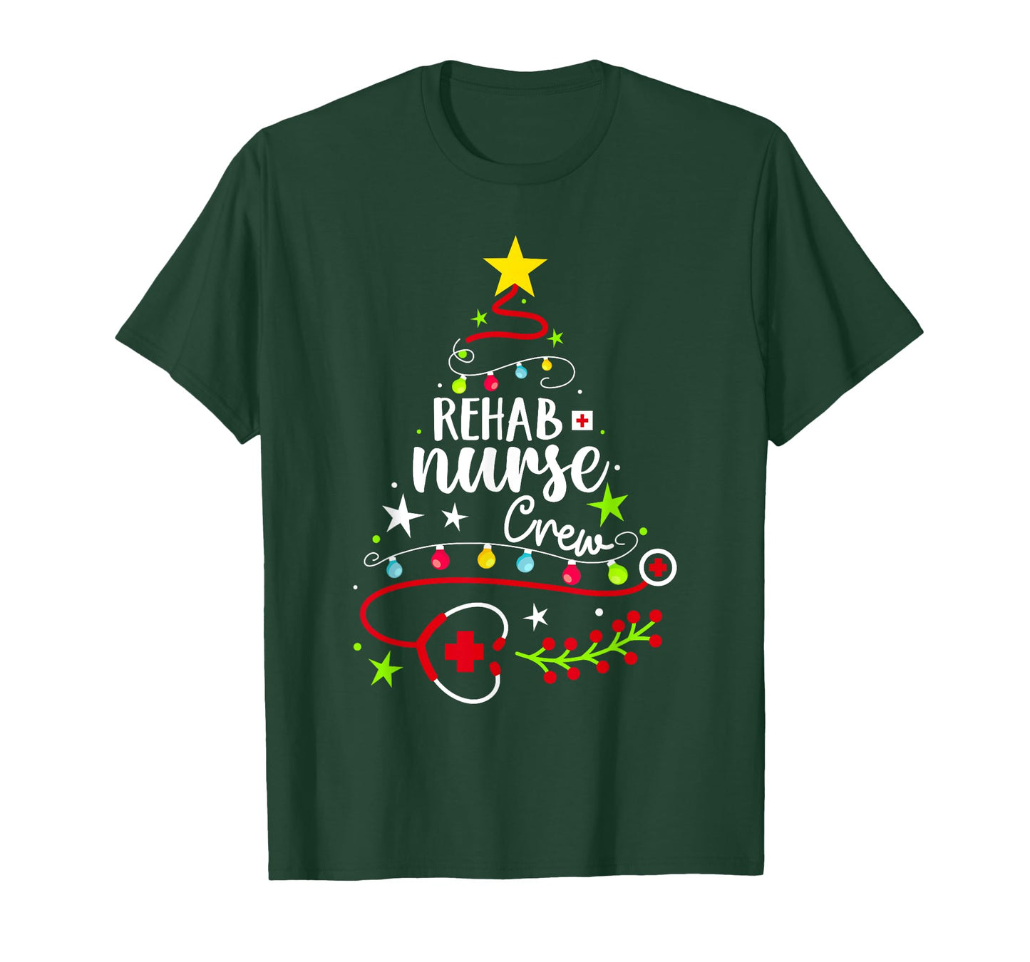 Christmas Nurse Cute Xmas Stethoscope Tree Rehab Nurse Crew T-Shirt