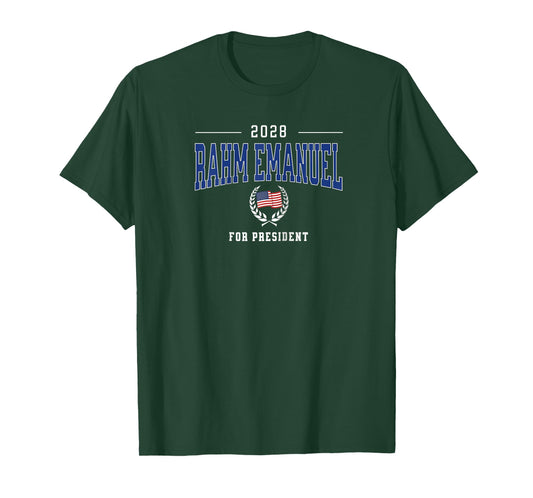 Rahm Emanuel 2028 for President Democrat Patriotic US Flag Raglan Baseball Tee