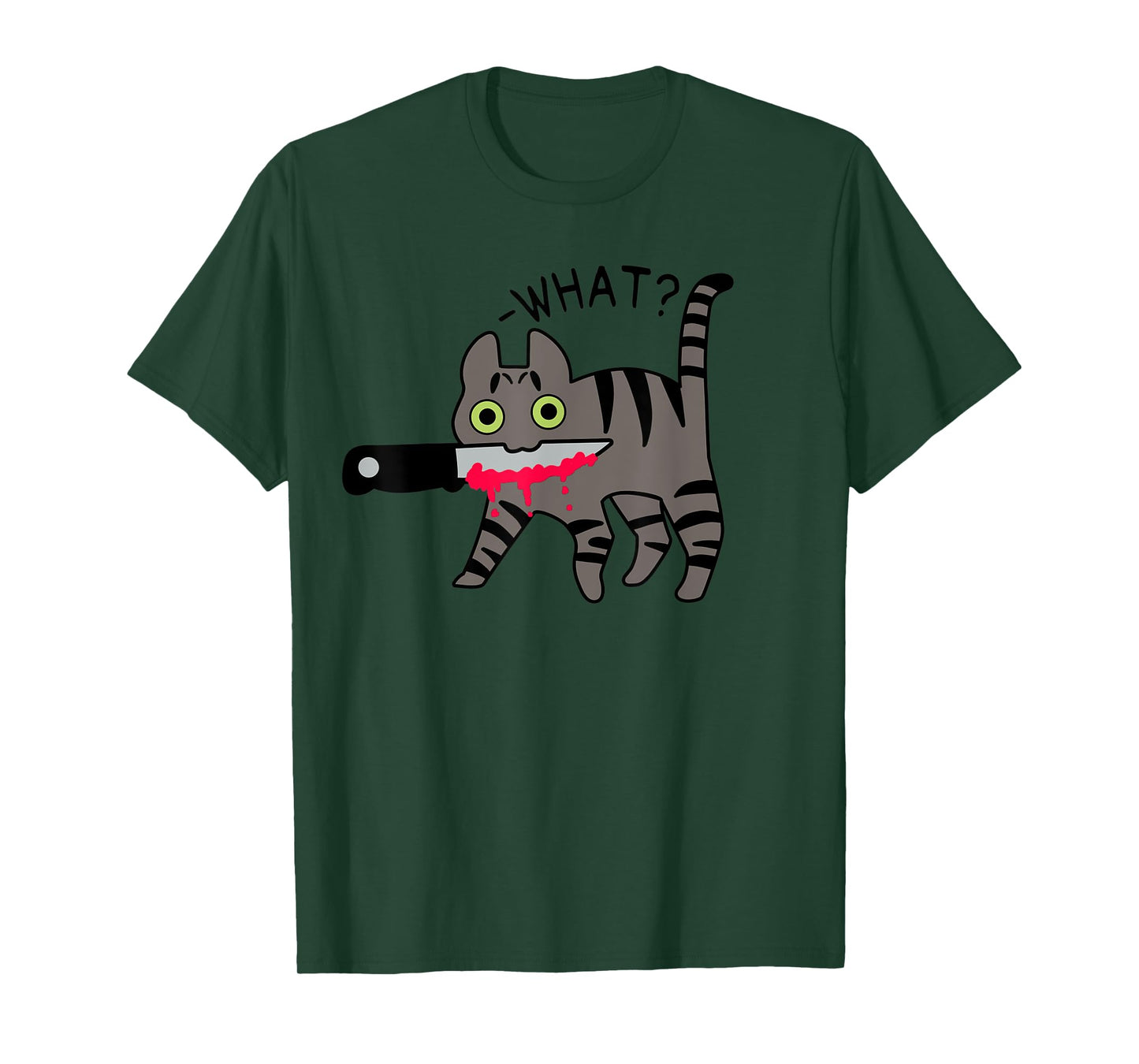 Cat What? Murderous Grey Tabby Cat With Knife Halloween T-Shirt for Men Women