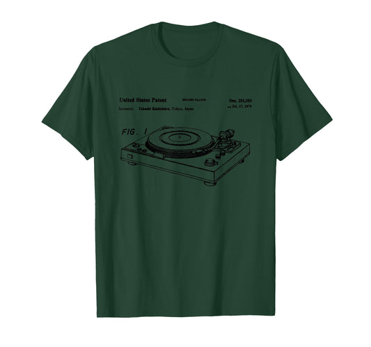 Vinyl Record Player Vintage Patent Blueprint Retro DJ T-Shirt