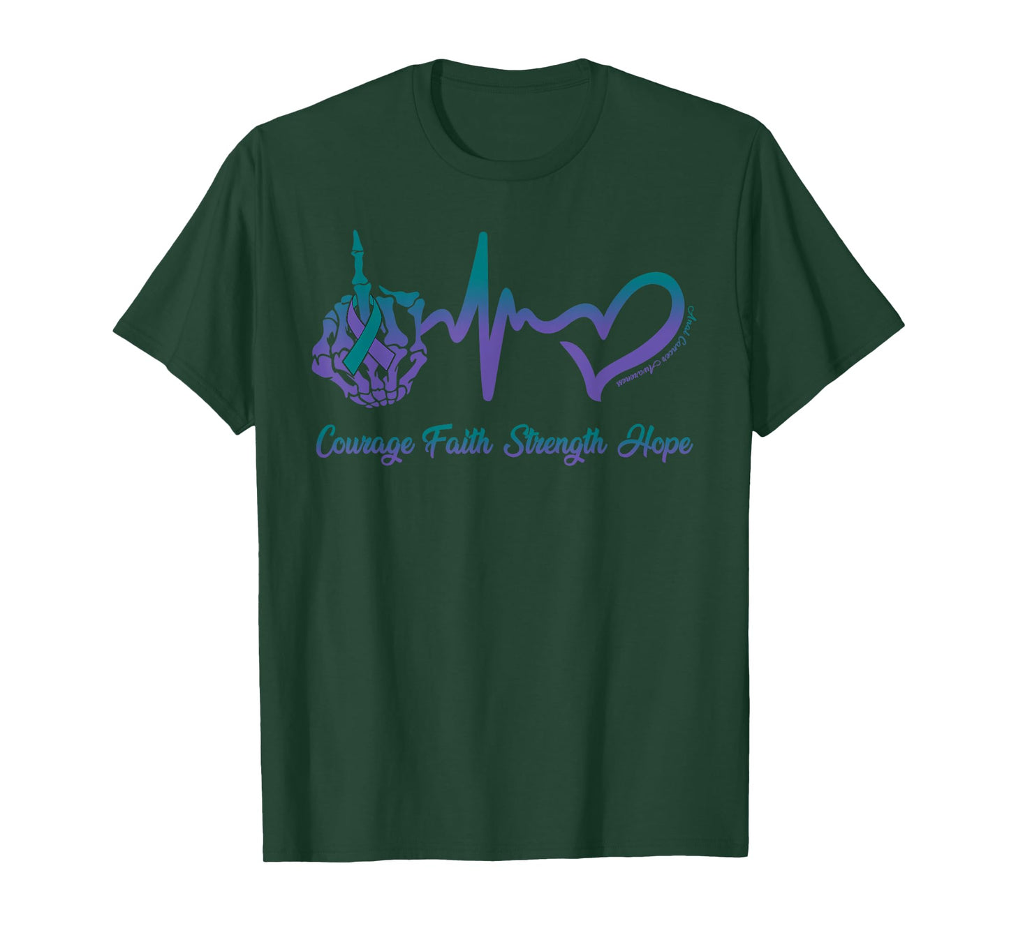 Courage Faith Strength Hope Purple Green Ribbon Anal Cancer T-Shirt