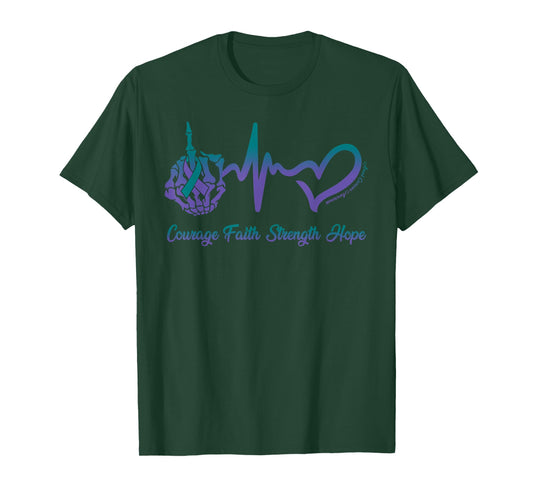 Courage Faith Strength Hope Purple Green Ribbon Anal Cancer T-Shirt