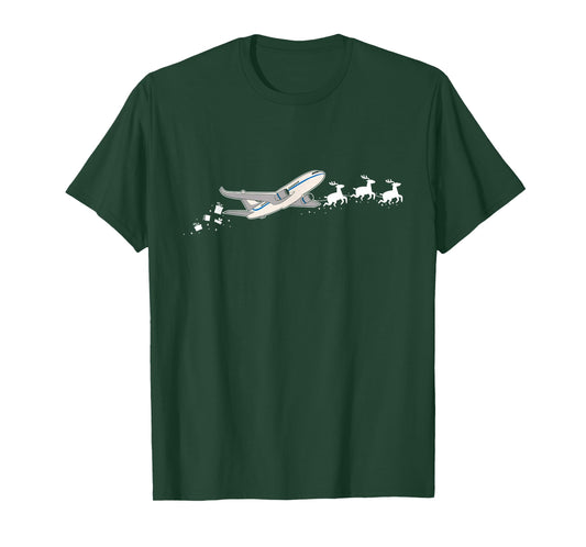Airplane Santa Christmas Sleigh - Funny Airplane Xmas T-Shirt
