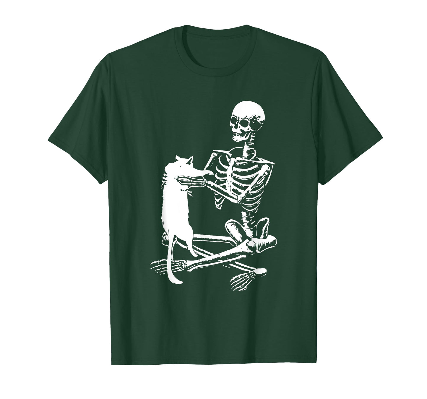 Skeleton Holding A Cat Shirt Lazy Halloween Costume Skull T-Shirt
