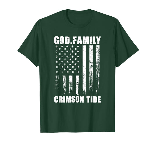 God. Family. Crimson Tide. Vintage USA Flag T-Shirt