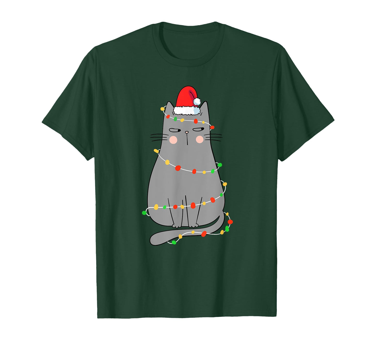 Funny Cat Christmas Shirt Women Christmas Cat Santa Hat Kids T-Shirt
