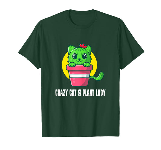 Crazy Cat & Plant Lady - Succulent Cactus Gardener Gardening T-Shirt