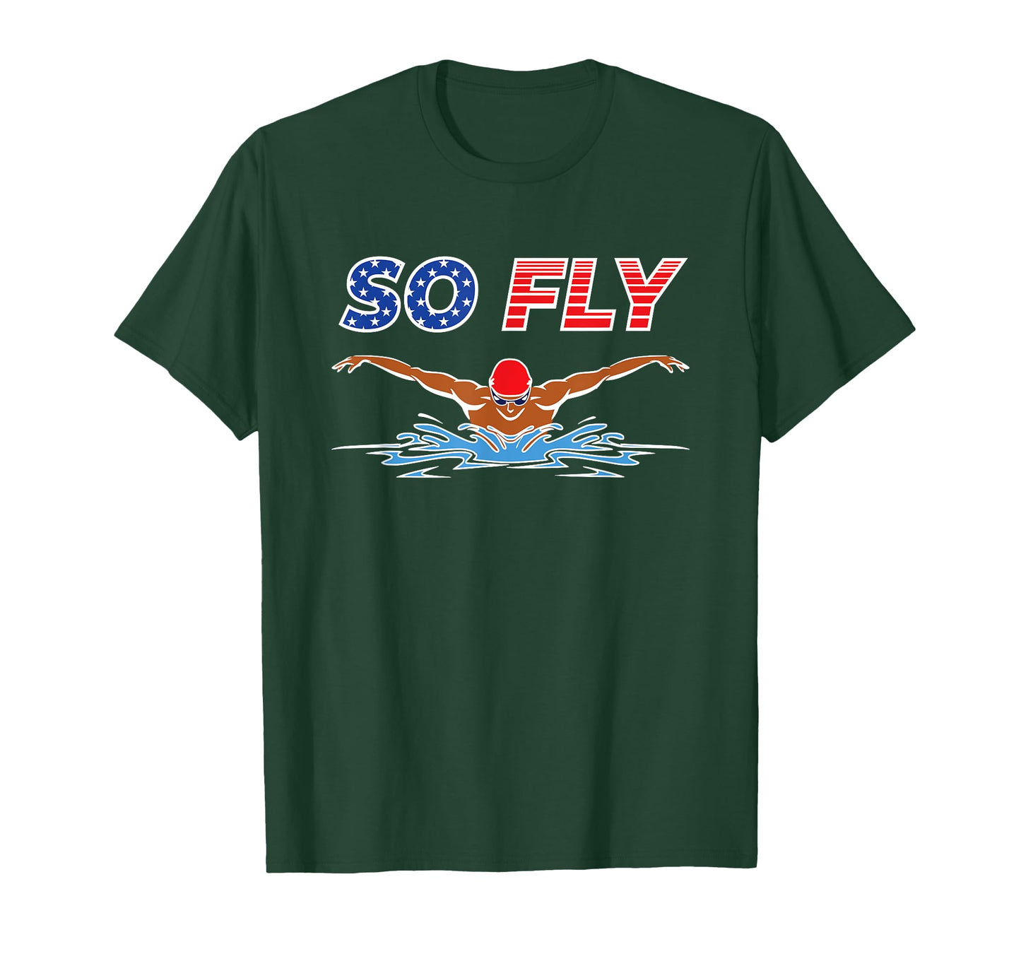 Mens Swimming Butterfly Stroke Swim Team American Flag USA T-Shirt