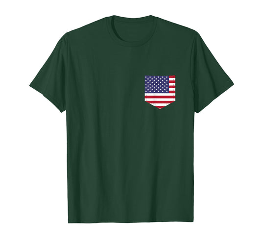United States Flag T-Shirt with Printed American Flag Pocket T-Shirt