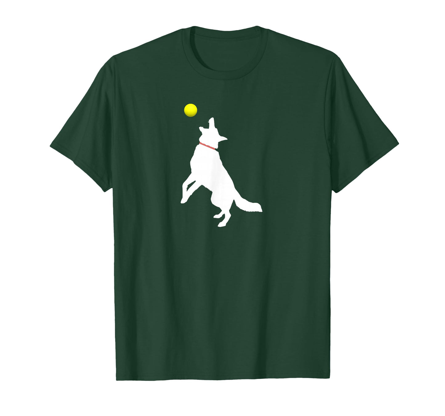 White German Shepherd Dog GSD Catching Yellow Tennis Ball T-Shirt