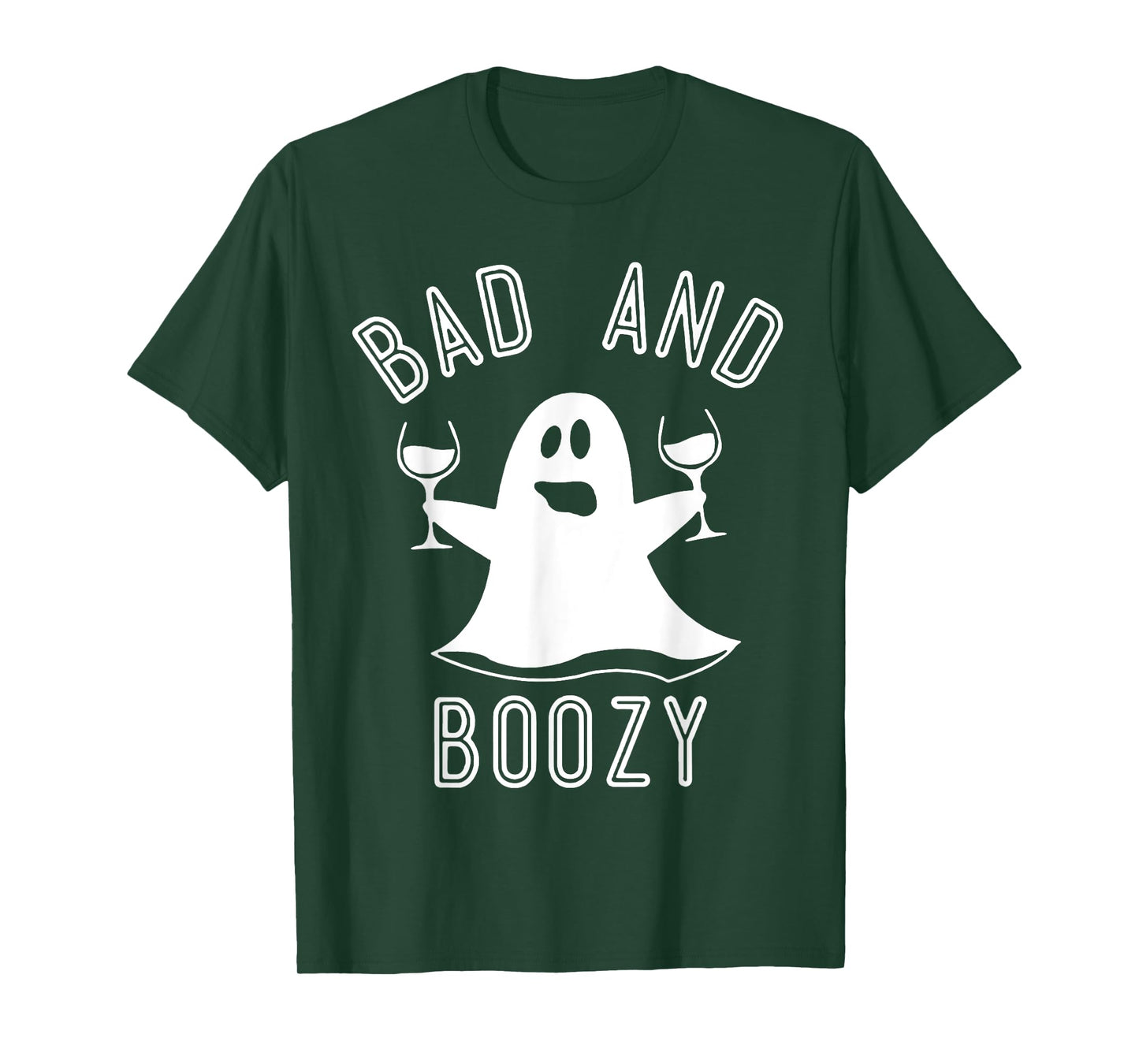 Bad And Boozy Ghost Drinks Wine Halloween Shirt T-Shirt