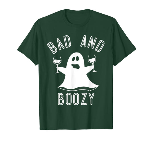 Bad And Boozy Ghost Drinks Wine Halloween Shirt T-Shirt