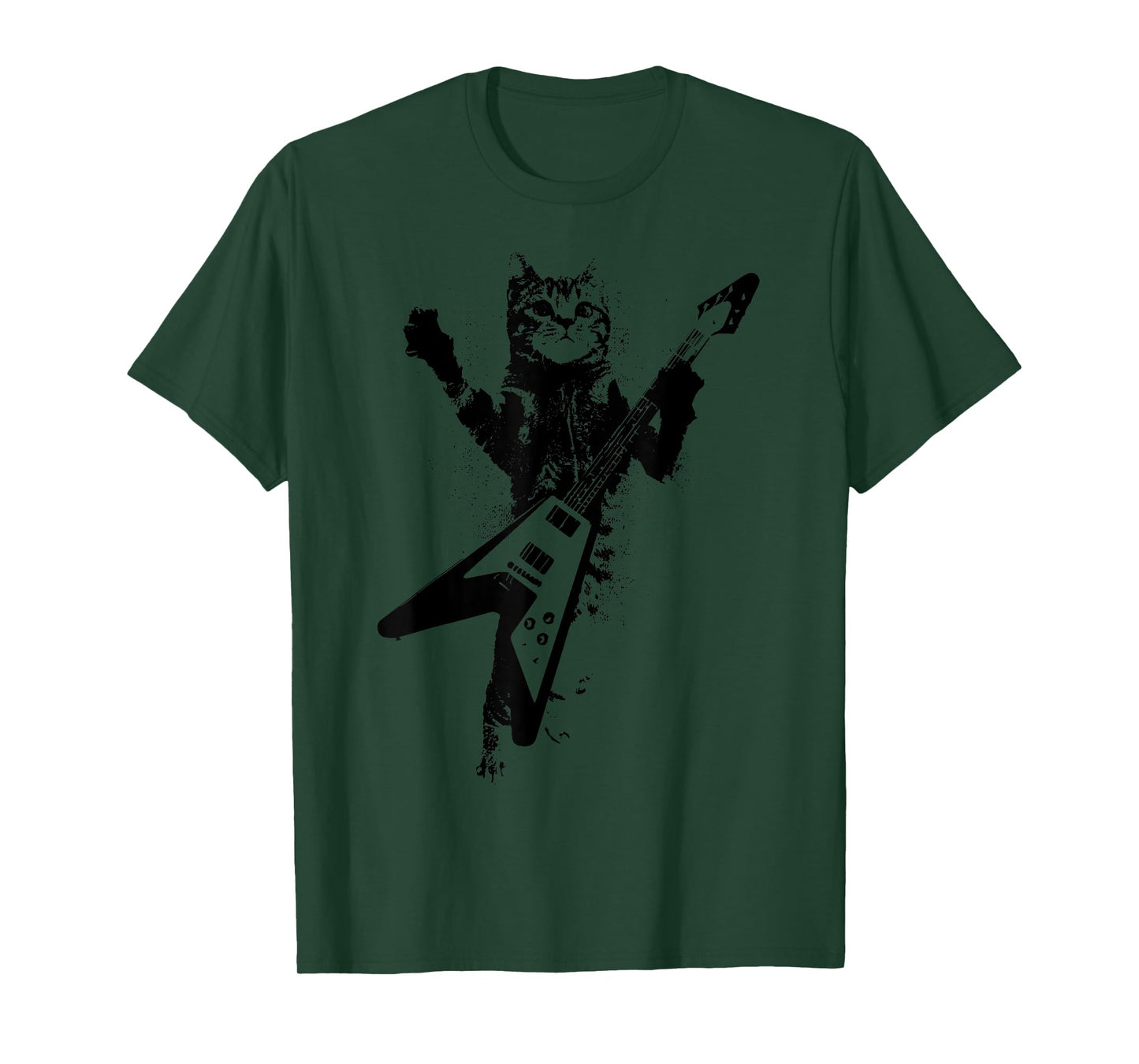 Cat Playing Flying V Guitar Musician Cat Lover Men Women T-Shirt