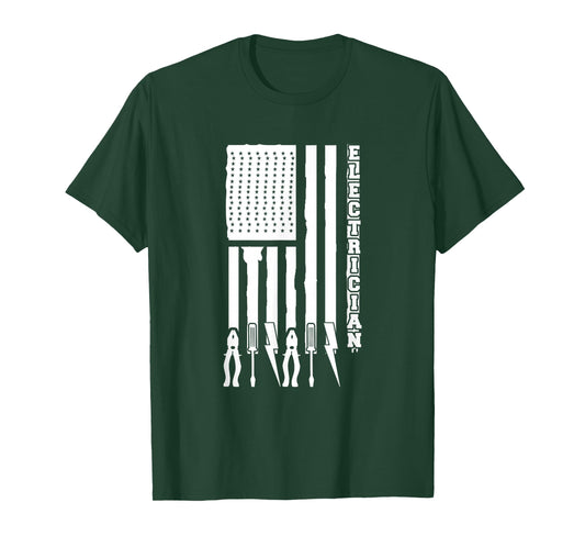 Electrician Gifts - Electrician On USA Flag W/ Tools T-Shirt