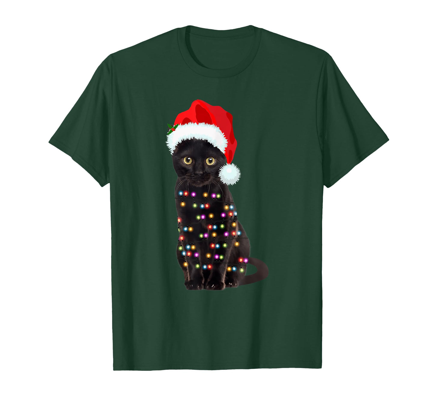 Black Cat Christmas lights Cat Lover Christmas T-Shirt