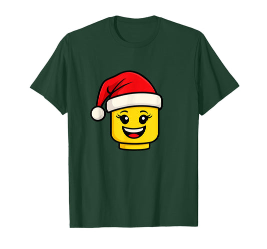Christmas Building Bricks Head Girl Santa Hat Master Builder T-Shirt