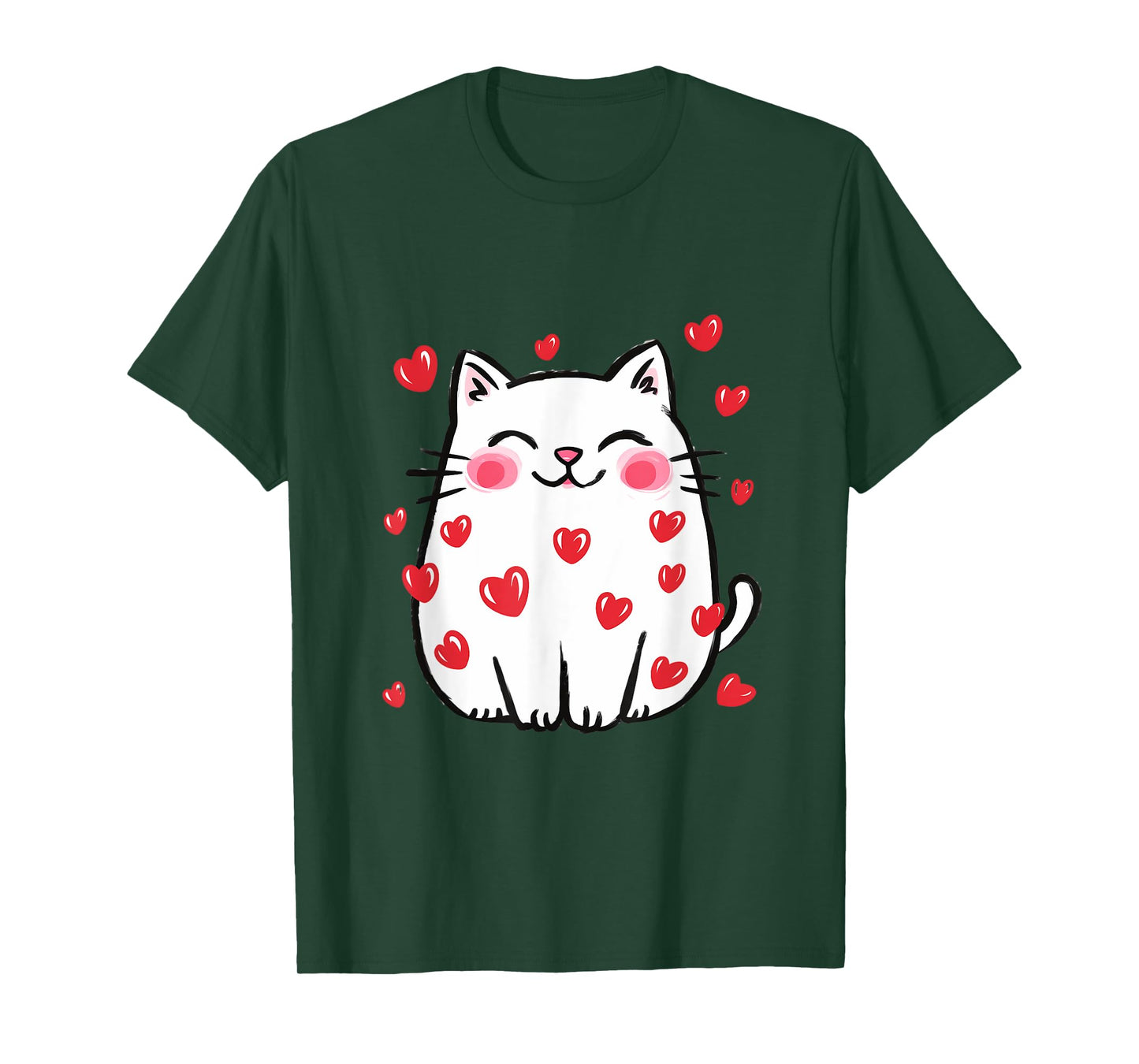 Cute Valentine Cat Red Hearts Cats Lover White Kitten T-Shirt