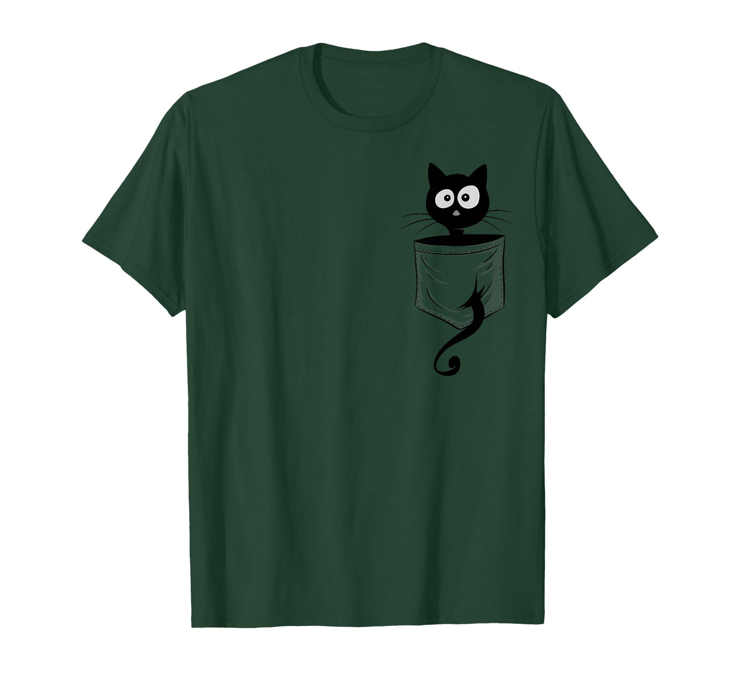For Cat-Lover Cute Staring Black Cat Kitty In Pocket T-Shirt
