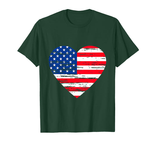 Girls July 4th American Flag Heart Distressed Toddler Baby T-Shirt