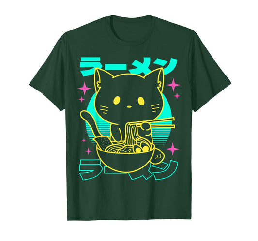 Anime Ramen Cat Japanese Retro Noodles Aesthetic Kawaii Cat T-Shirt