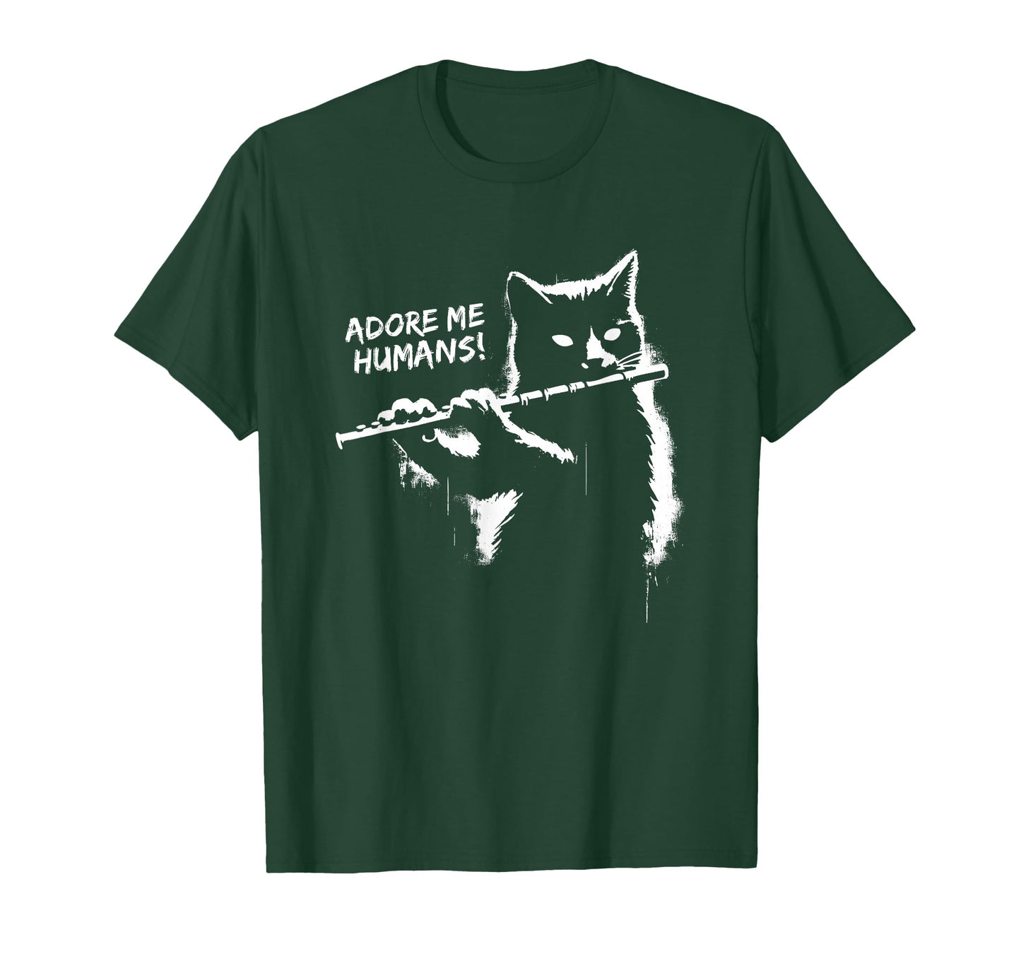 Retro Cat Apparel Gifts Black Cat Playing Flute - Funny Graphic Cat Kitten Lover T-Shirt, Small