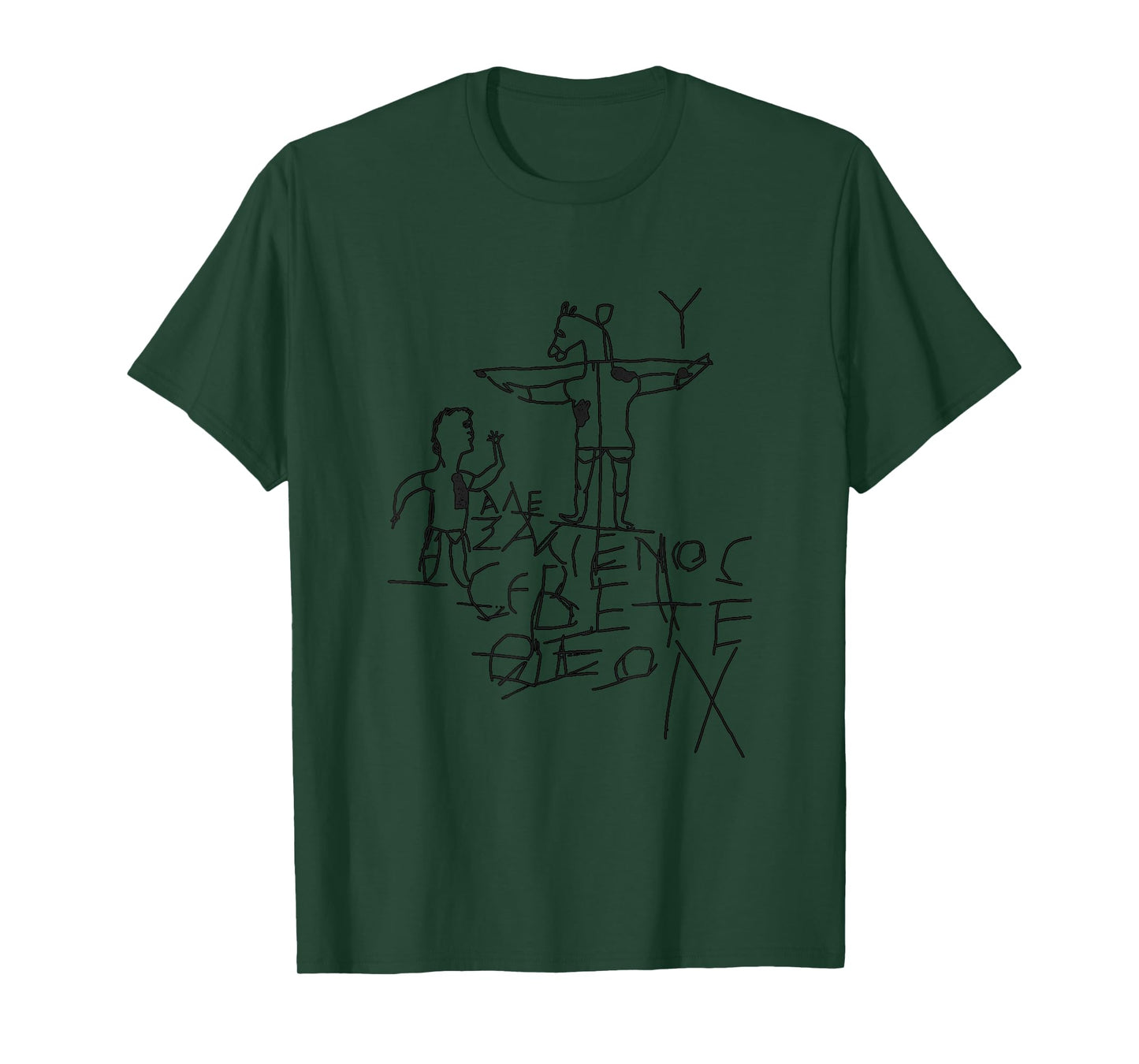 Ancient Greece, Rome, Egypt, Gold, and Treasure - Unisex-Adults - Grey - Small - Short Sleeve - T-Shirt - Historical Graffiti - Alexamenos Graffiti - Graffito - Roman - Jesus - Christian T-Shirt
