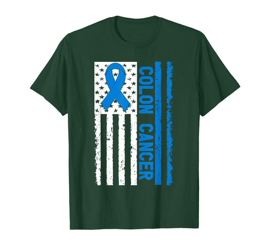 American Flag Worrior Colon Cancer Awareness Bleached T-Shirt for Women Kids Men