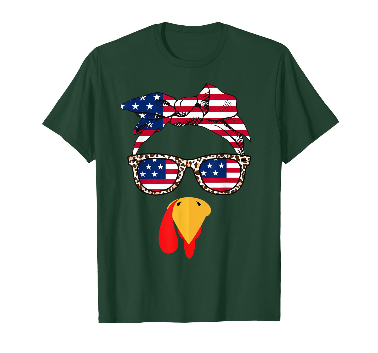 Turkey Face USA Flag Sunglasses Headband Women Thanksgiving T-Shirt