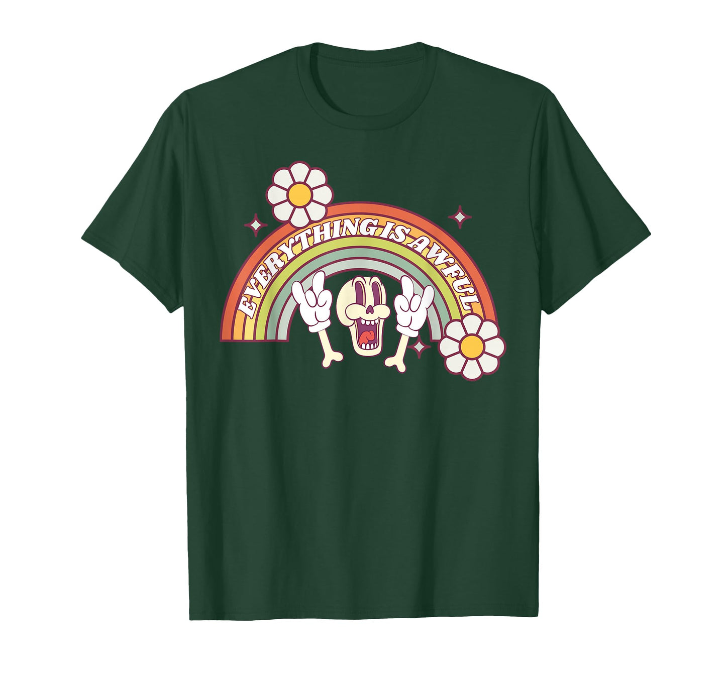 Everything Is Awful Vintage Retro Happy Skeleton Rainbow T-Shirt