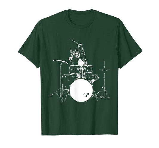 Funny Cat Shirt Cat Playing Drums Shirt Funny Drummer Shirts T-Shirt