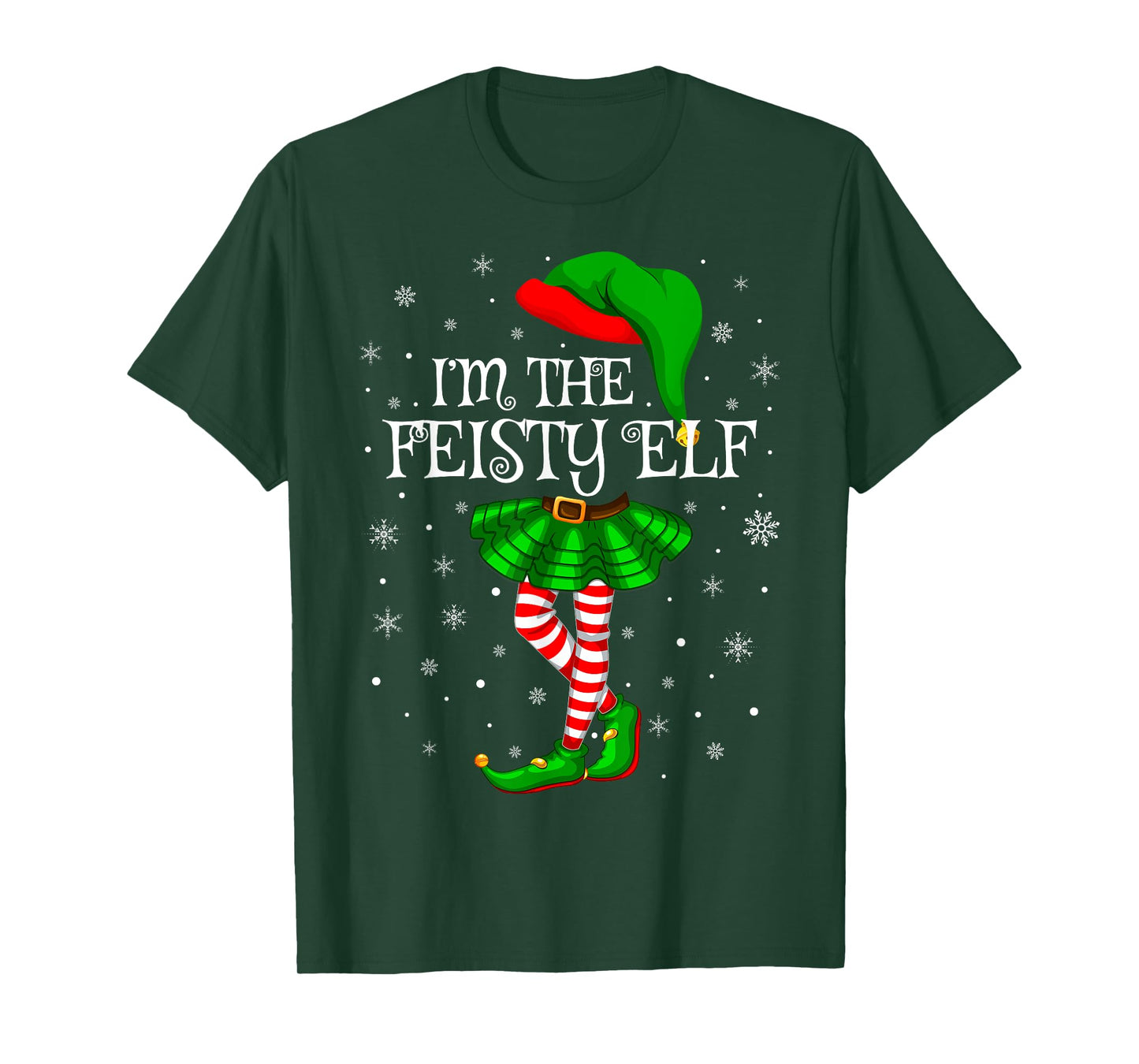 Family Matching Women Girls I'm The Feisty Elf Christmas T-Shirt