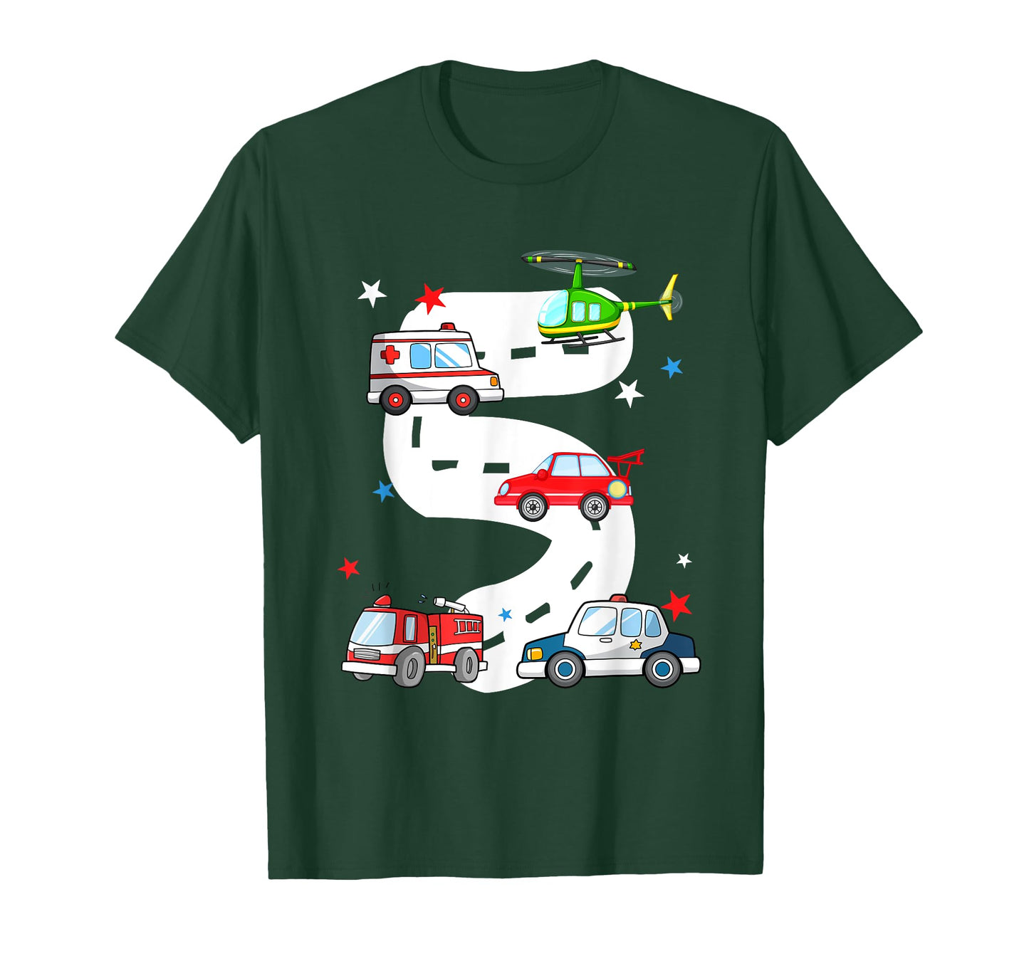 5th Birthday Emergency Vehicles 5 Year Old Birthday Kids T-Shirt