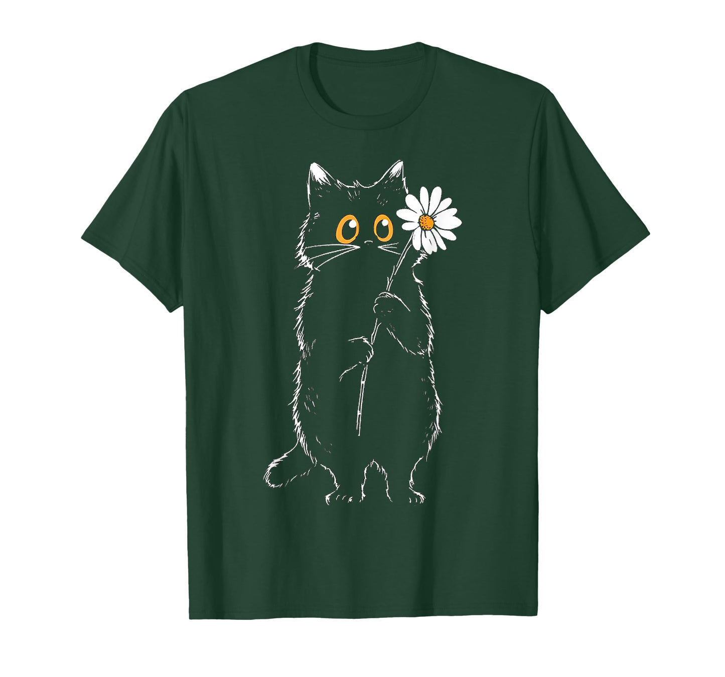 Cat Drawing Flower Cute Animal Motif Illustration Cat T-Shirt