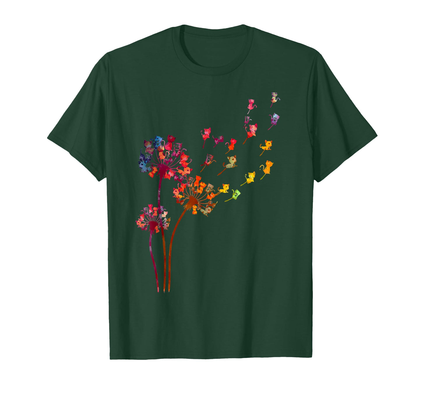 Tie Dye Dandelion Cats Flower Colorful Pet Cat T-Shirt Small