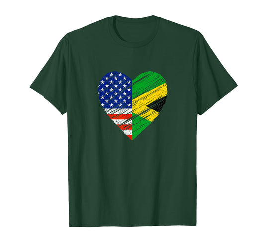 American Jamaica Heart USA Flag Jamaican Flag Love Heart T-Shirt