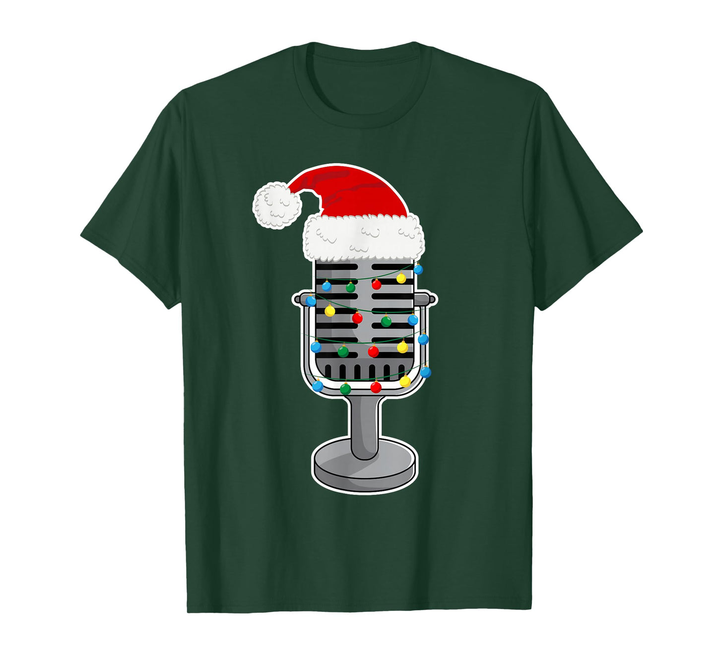 Christmas Lights Podcast Mic Wearing Xmas Hat Podcaster T-Shirt
