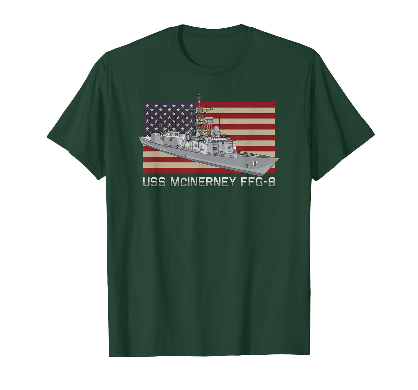 USS McInerney FFG-8 Ship Diagram American Flag Women Kids Men T-Shirt