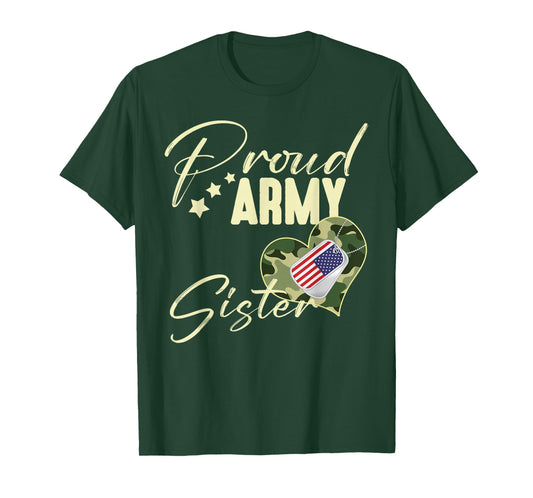 Proud Army Sister Camouflage Dog Tag USA American Flag T-Shirt