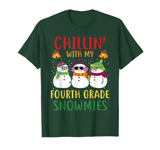 Chillin With My Fourth Grade Snowmies Christmas Teacher 4th T-Shirt