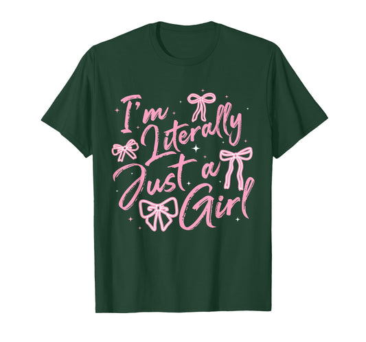 I'm Literally Just A Girl Pink Coquette Bow Y2K Women Girls T-Shirt