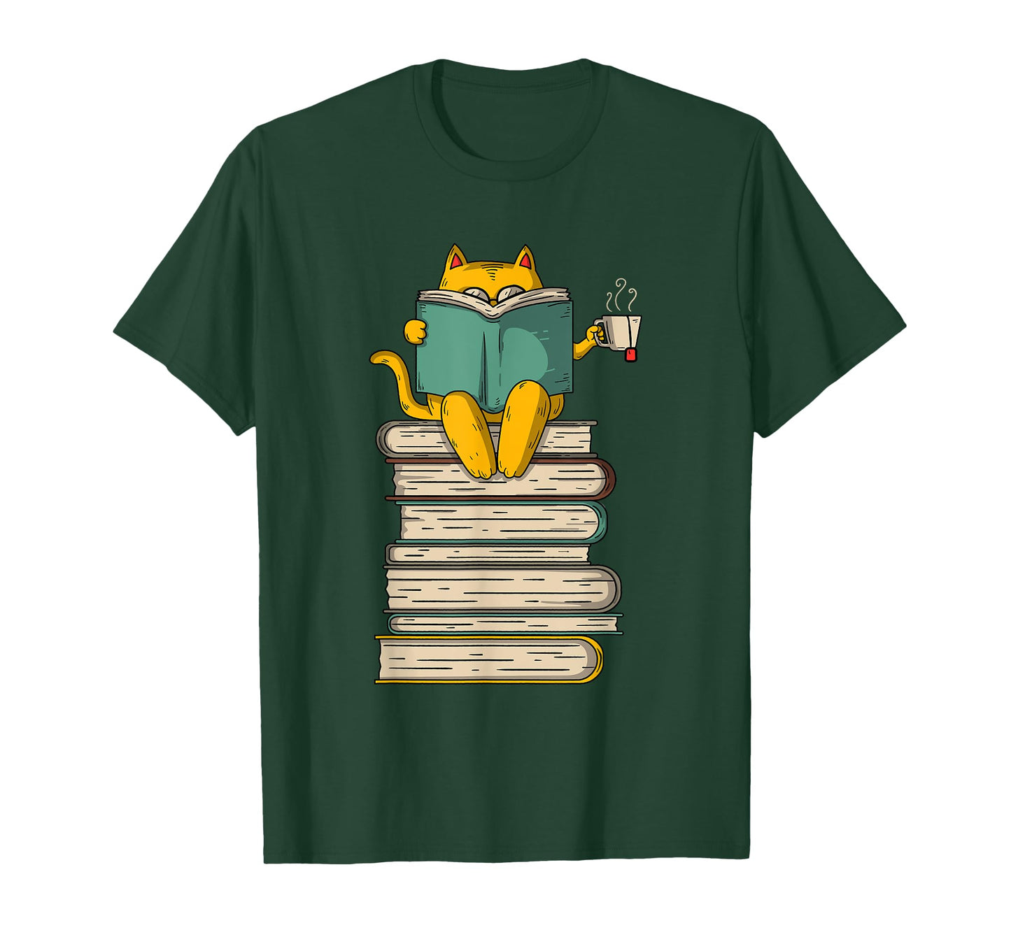 Reading Cat - Funny Book & Tea Lover Gift Short Sleeve T-Shirt