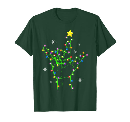 ASL Christmas Christmas Tree Lights American Sign Language T-Shirt