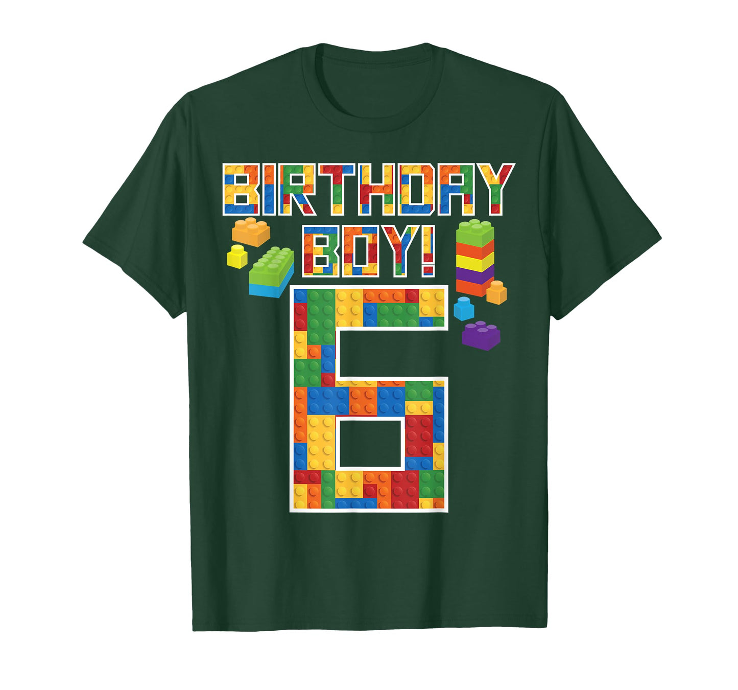 Cute 6th Birthday Gift 6 Years Old Block Building Boys Kids T-Shirt