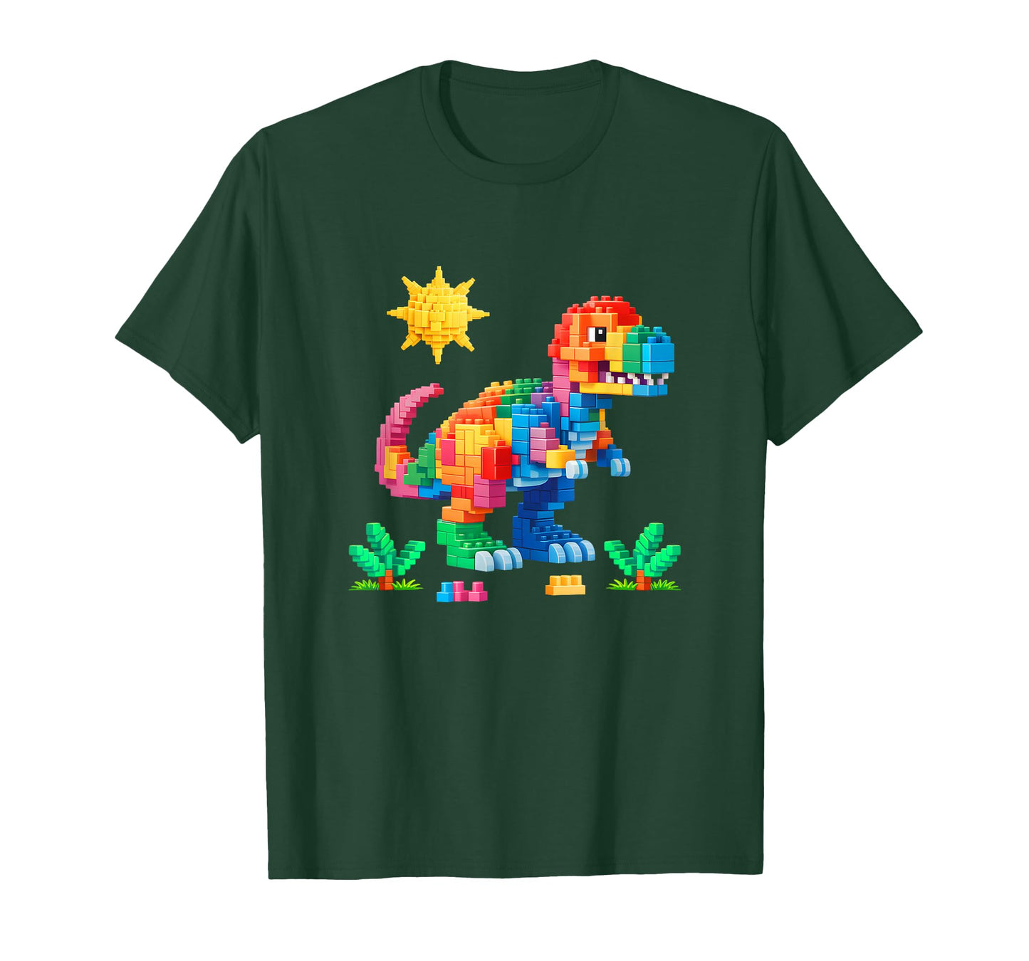 Building Bricks Builder Block Dinosaur T-Rex Boys Kids Men T-Shirt