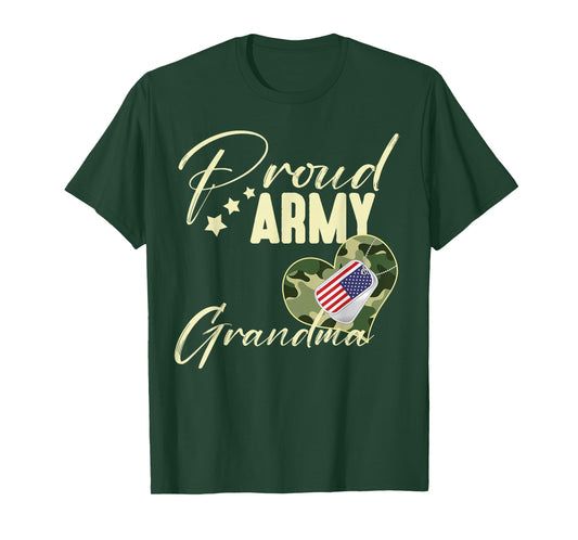 Proud Army Grandma Camouflage Dog Tag USA American Flag T-Shirt