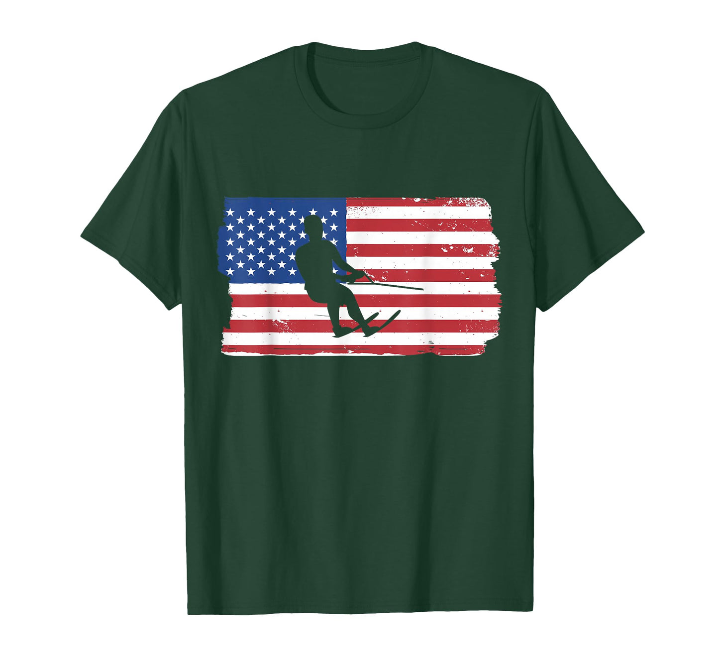 USA Waterskiing Patriotic American Flag Waterskiing T-Shirt